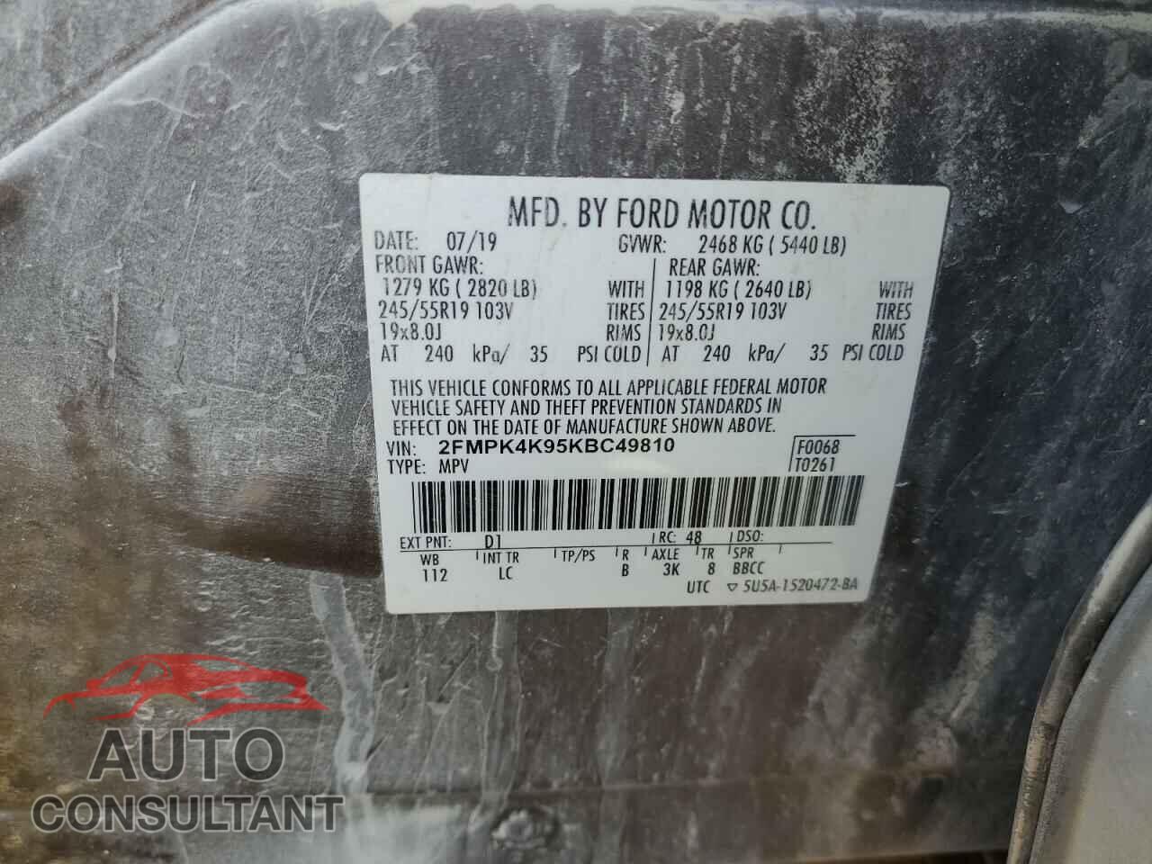 FORD EDGE 2019 - 2FMPK4K95KBC49810