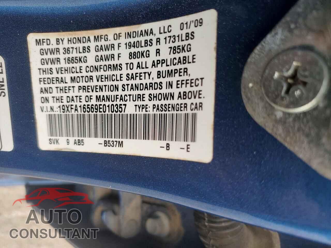 HONDA CIVIC 2009 - 19XFA16569E010357