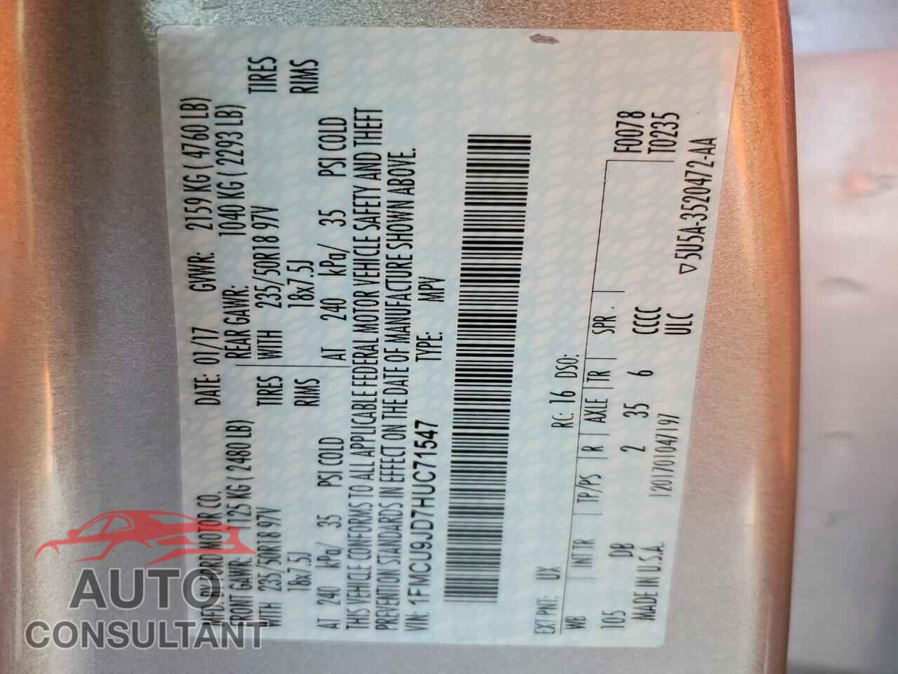 FORD ESCAPE 2017 - 1FMCU9JD7HUC71547