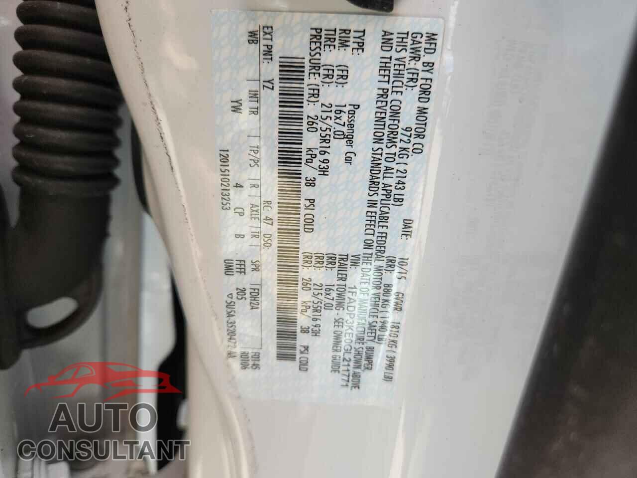 FORD FOCUS 2016 - 1FADP3KE0GL211771