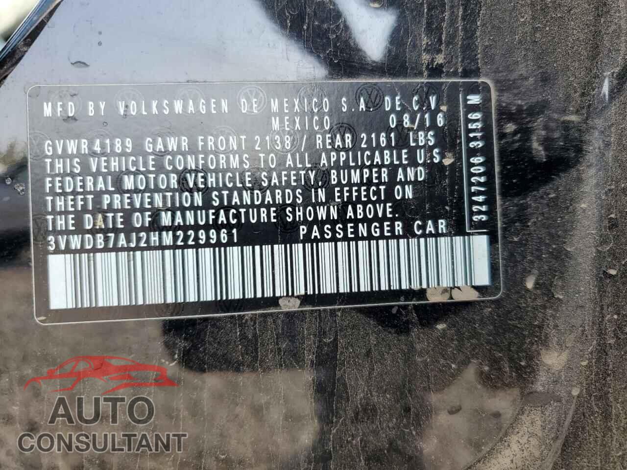 VOLKSWAGEN JETTA 2017 - 3VWDB7AJ2HM229961