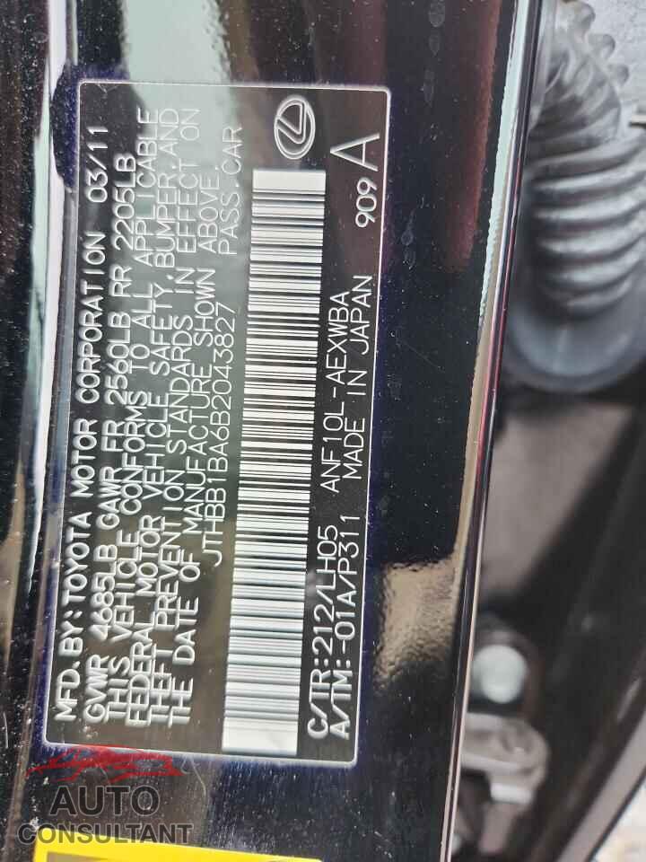 LEXUS HS 2011 - JTHBB1BA6B2043827