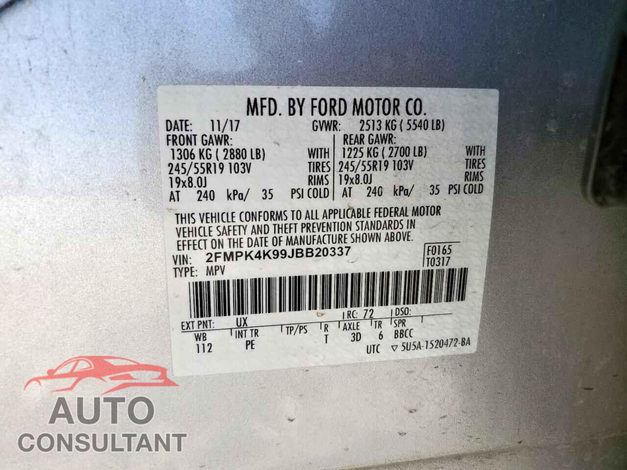 FORD EDGE 2018 - 2FMPK4K99JBB20337