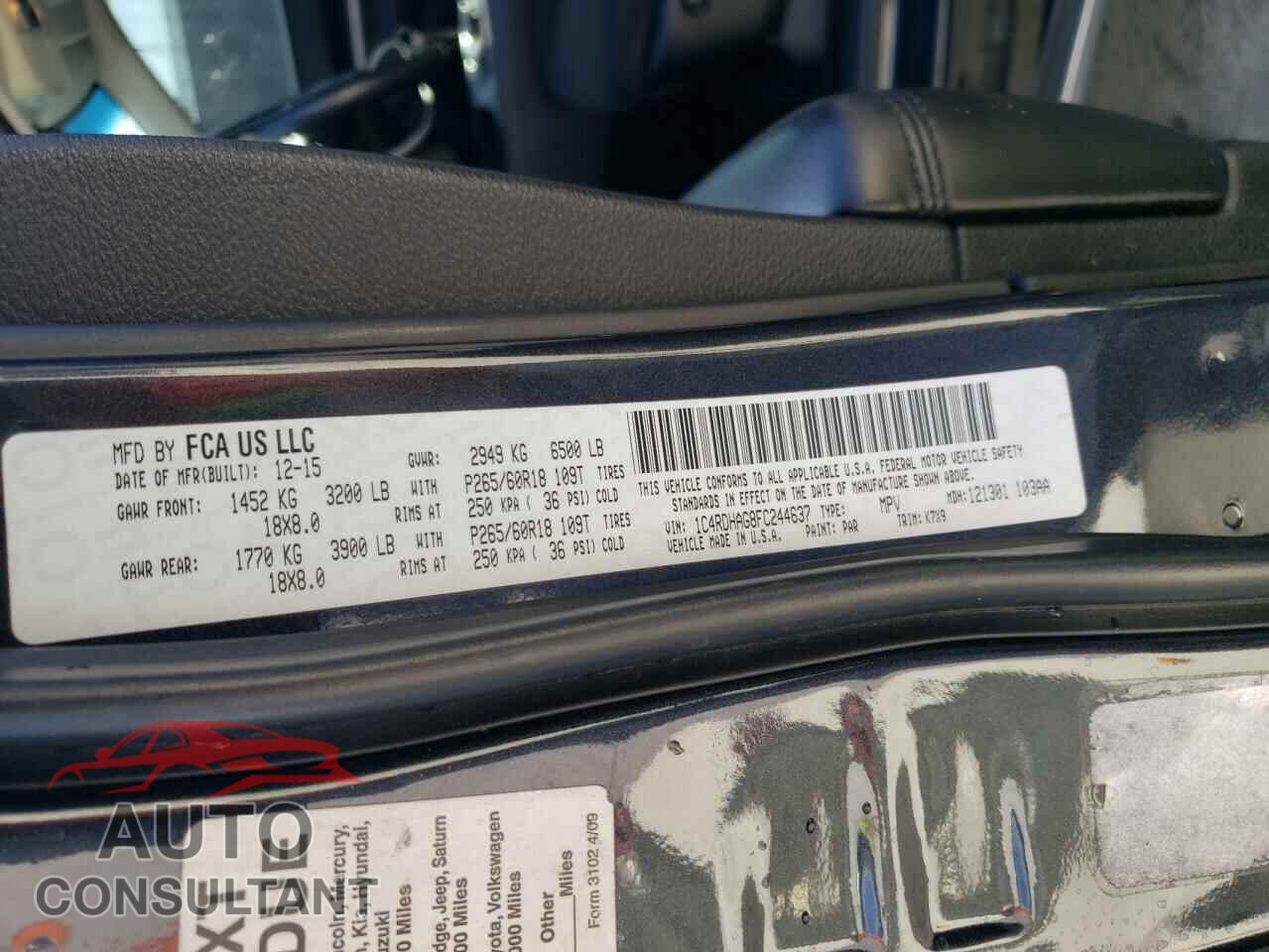 DODGE DURANGO 2015 - 1C4RDHAG8FC244637