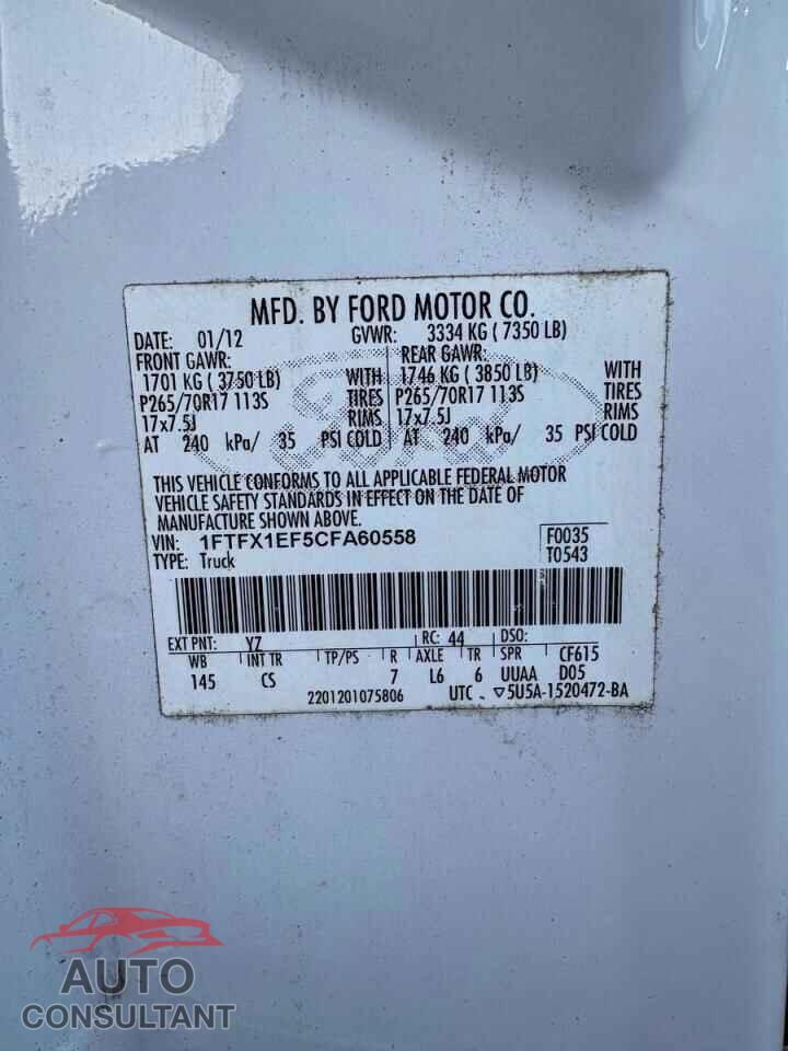 FORD F-150 2012 - 1FTFX1EF5CFA60558