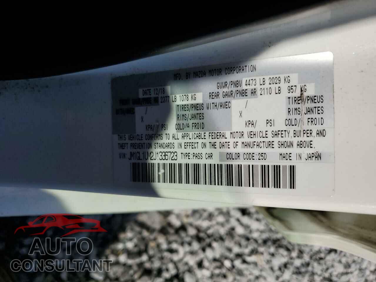 MAZDA 6 2018 - JM1GL1UM2J1336723