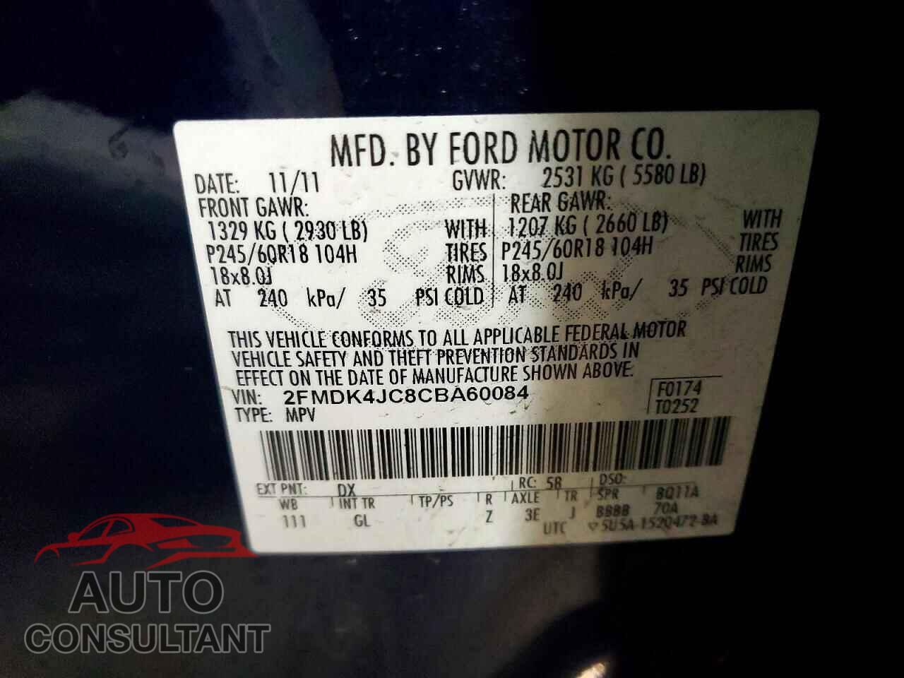 FORD EDGE 2012 - 2FMDK4JC8CBA60084