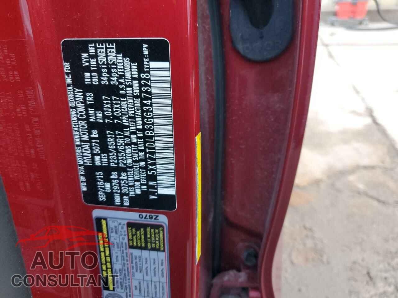 HYUNDAI SANTA FE 2016 - 5XYZTDLB3GG347328