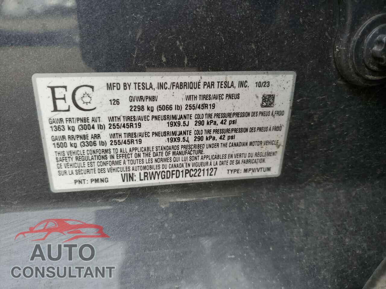 TESLA MODEL Y 2023 - LRWYGDFD1PC221127