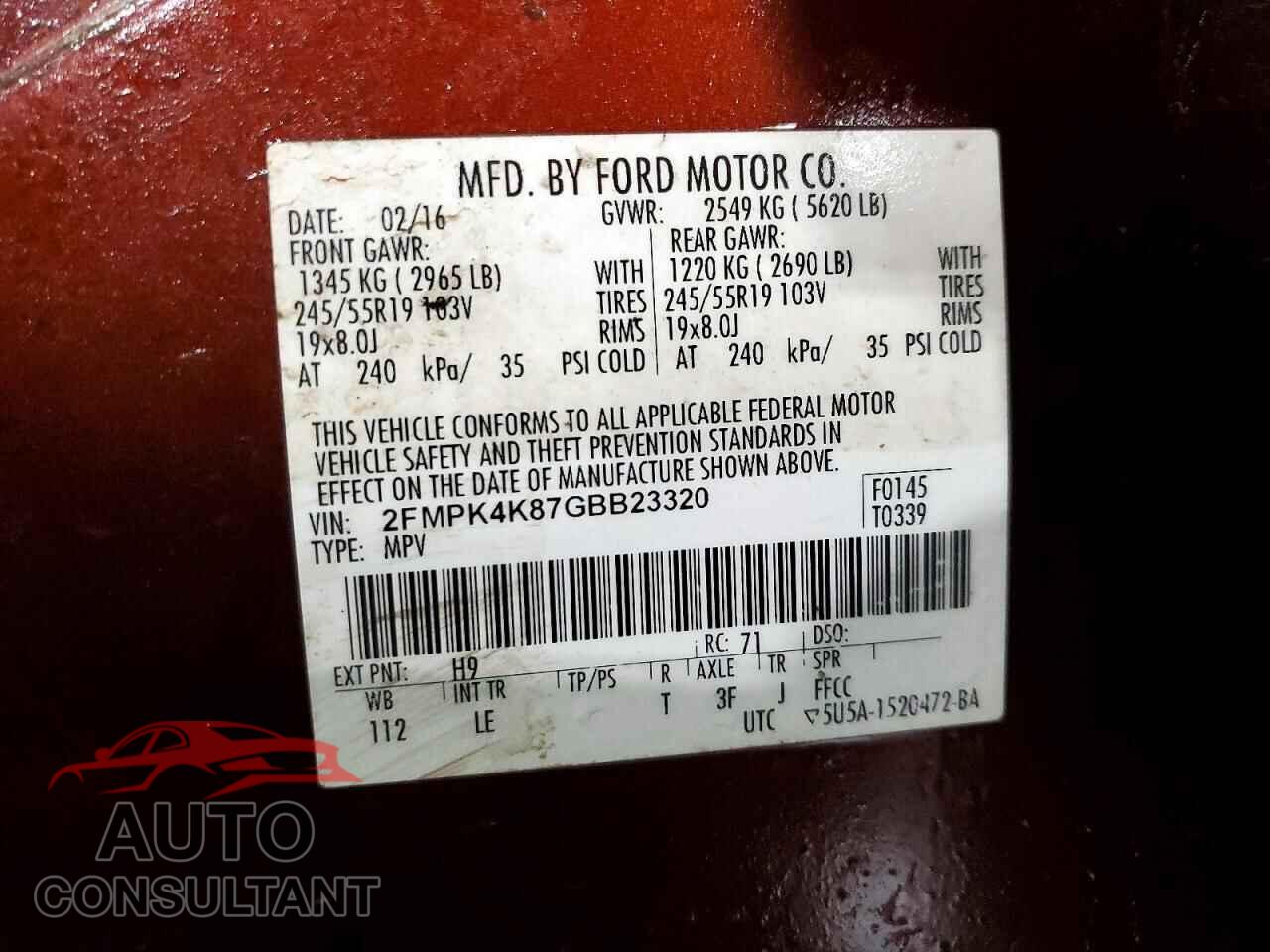 FORD EDGE 2016 - 2FMPK4K87GBB23320