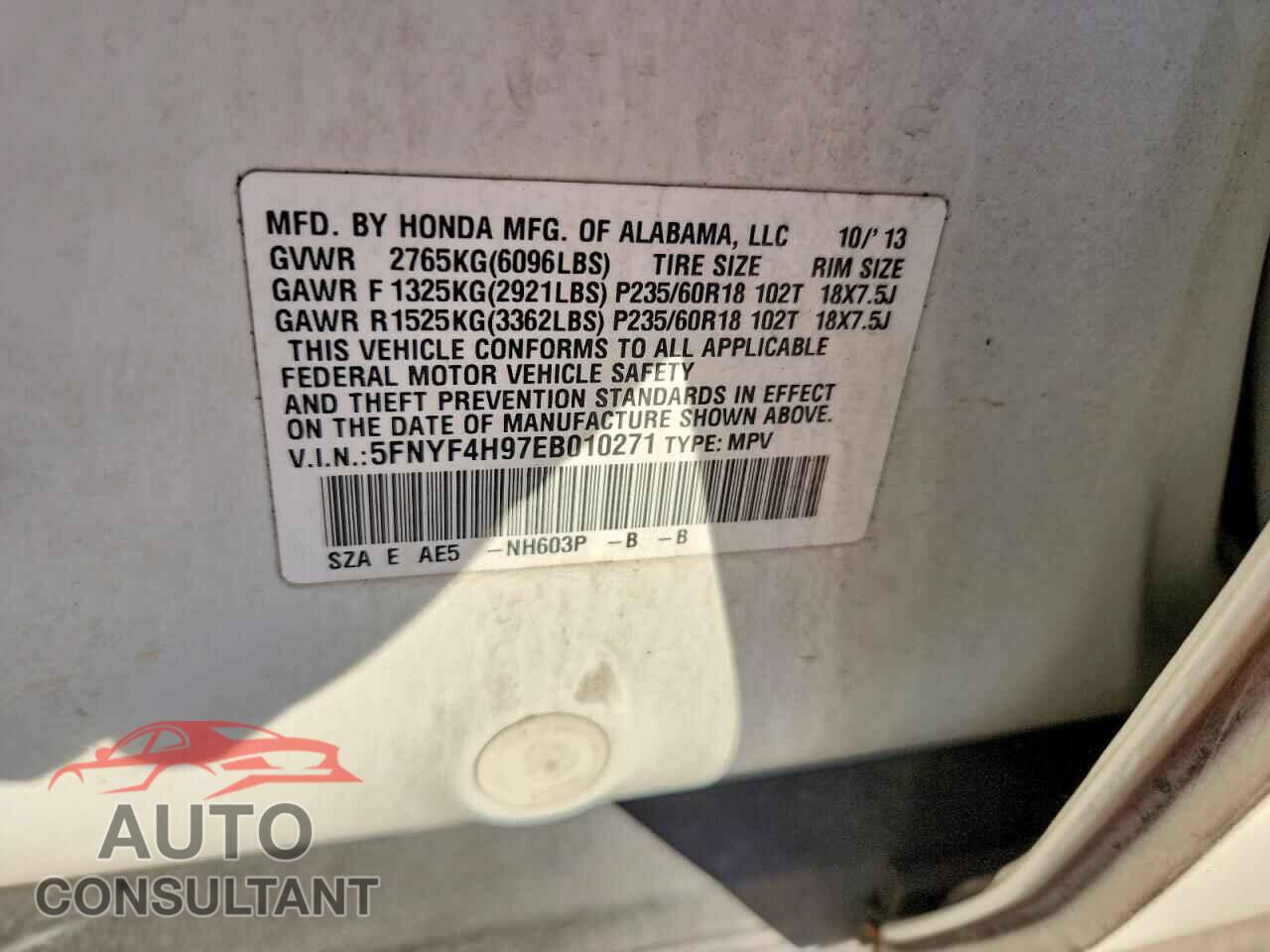 HONDA PILOT 2014 - 5FNYF4H97EB010271