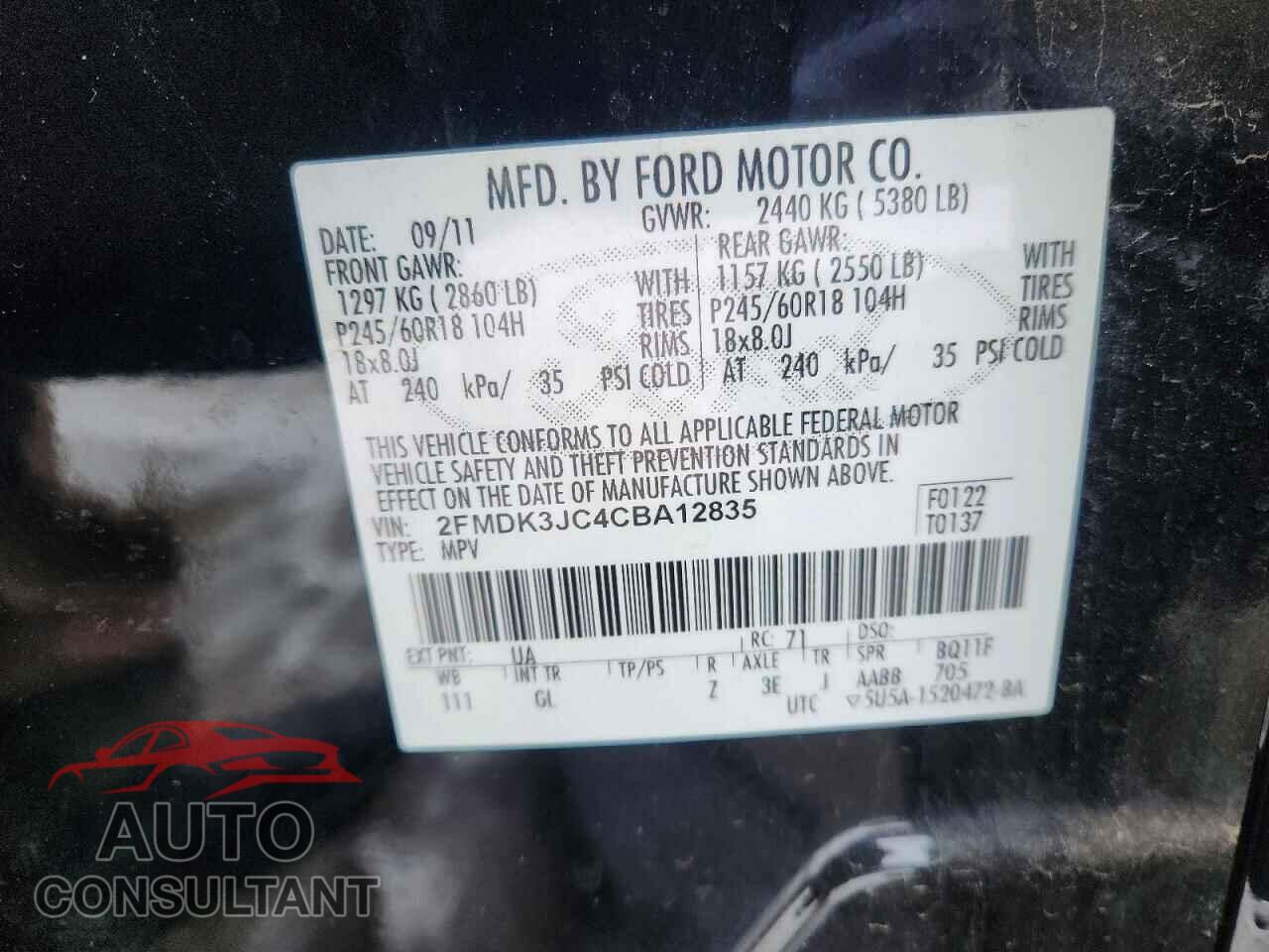 FORD EDGE 2012 - 2FMDK3JC4CBA12835