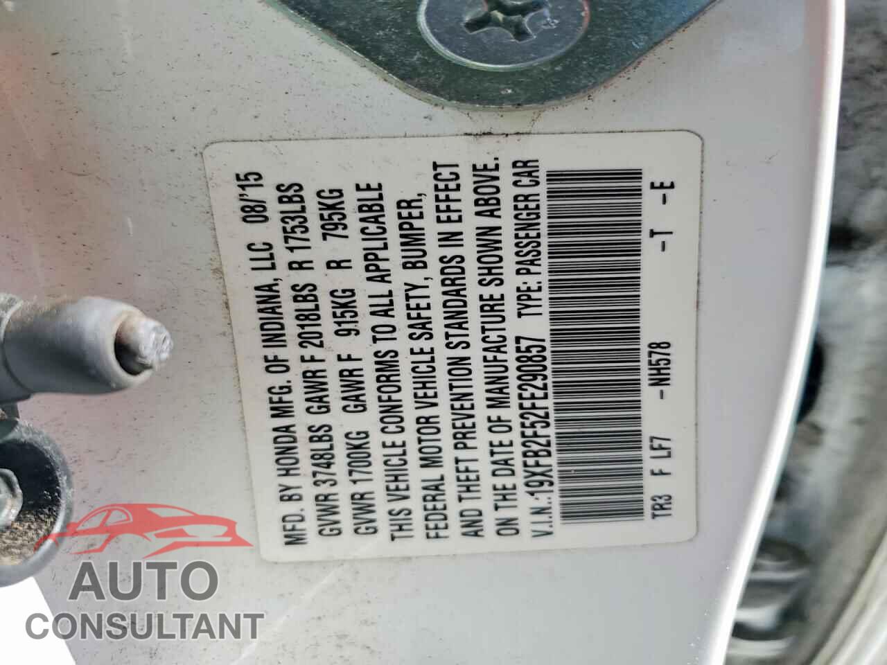 HONDA CIVIC 2015 - 19XFB2F52FE290857