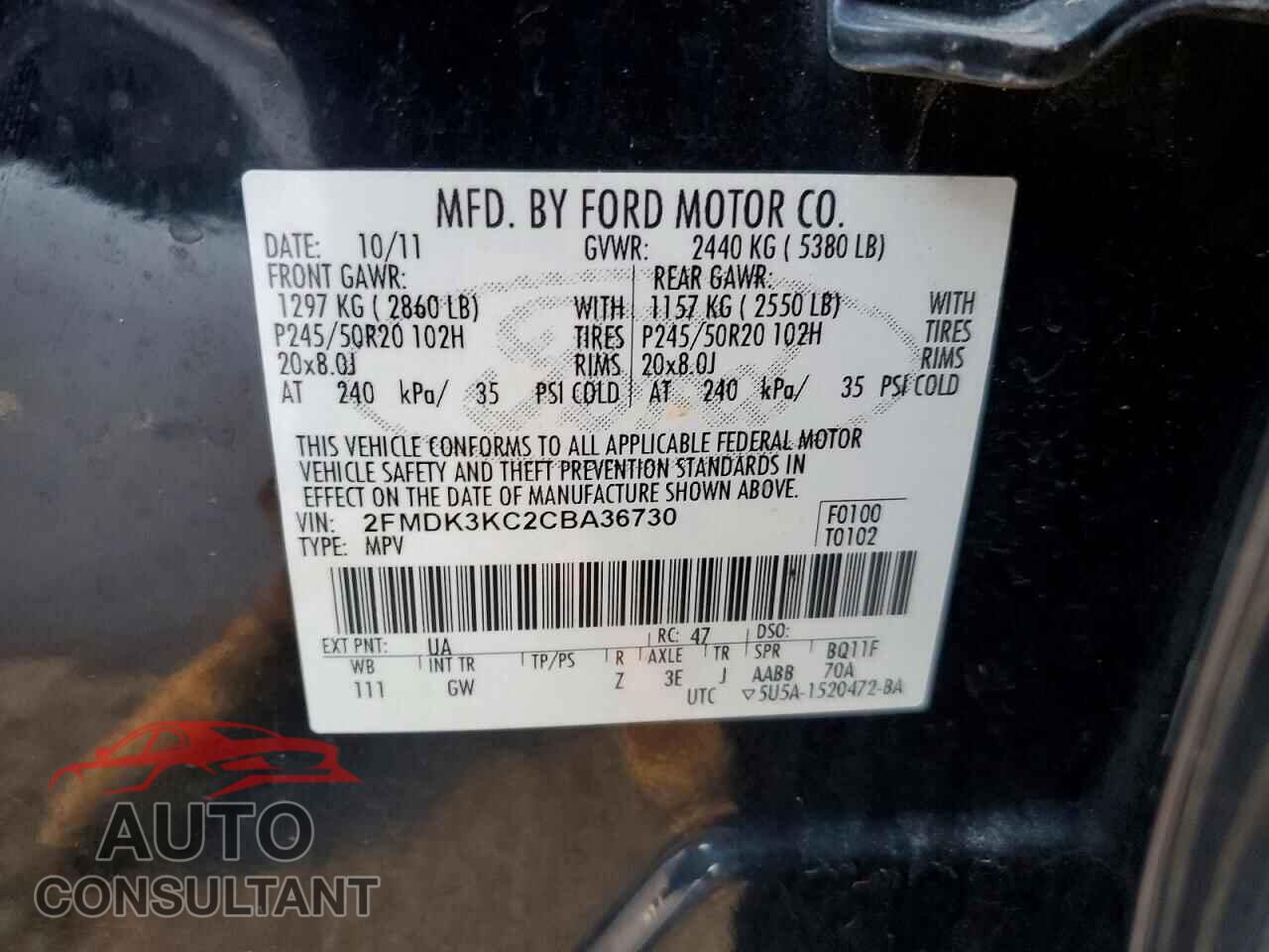 FORD EDGE 2012 - 2FMDK3KC2CBA36730
