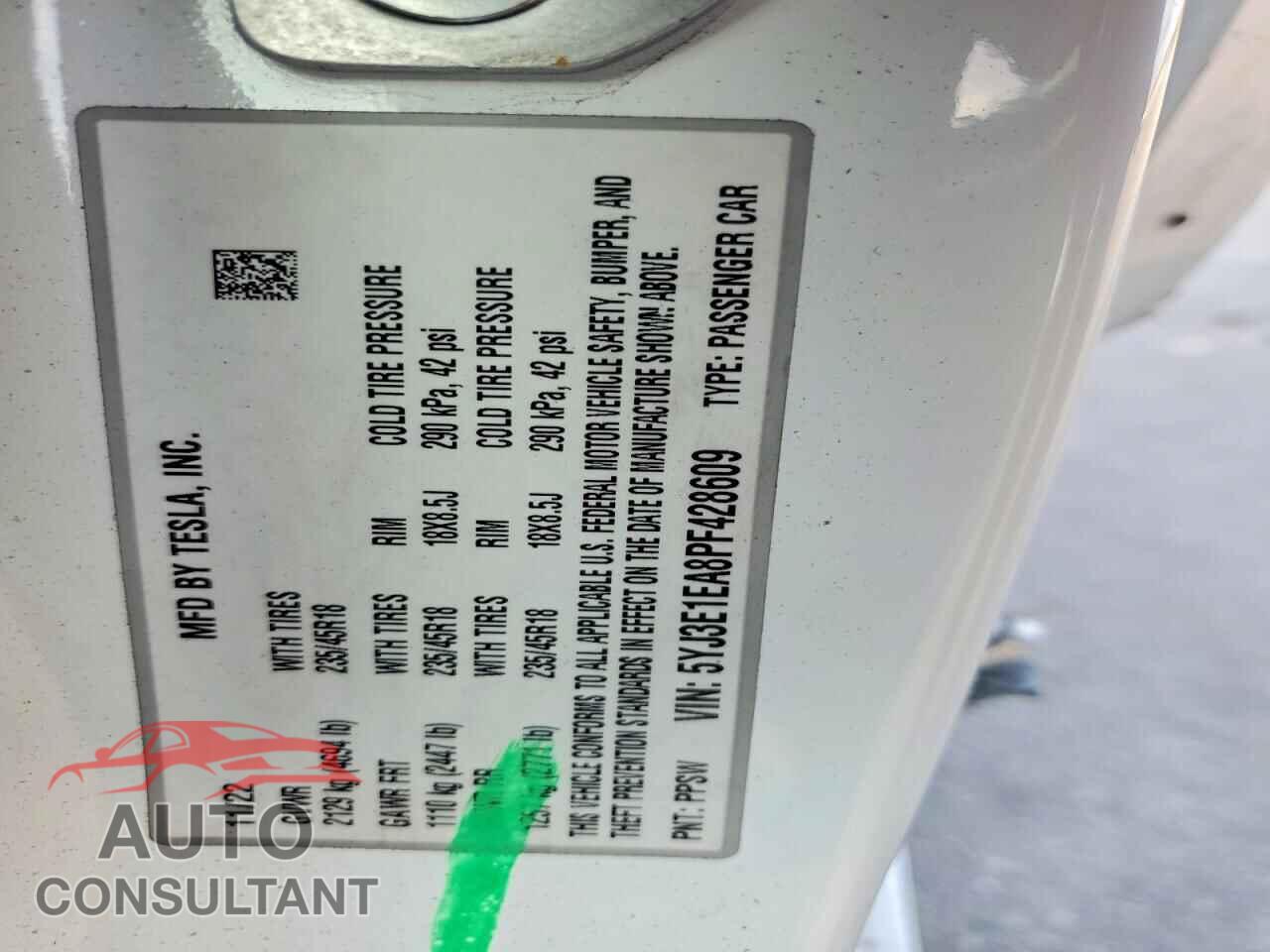 TESLA MODEL 3 2023 - 5YJ3E1EA8PF428609