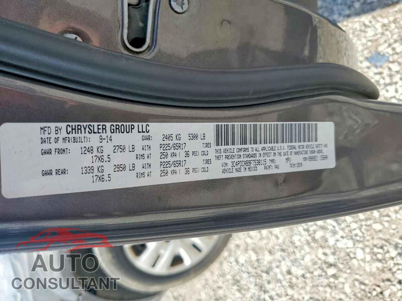 DODGE JOURNEY 2015 - 3C4PDCAB9FT538115