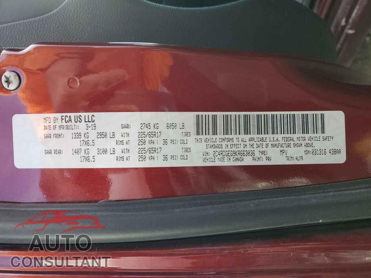 DODGE CARAVAN 2019 - 2C4RDGEG9KR663036