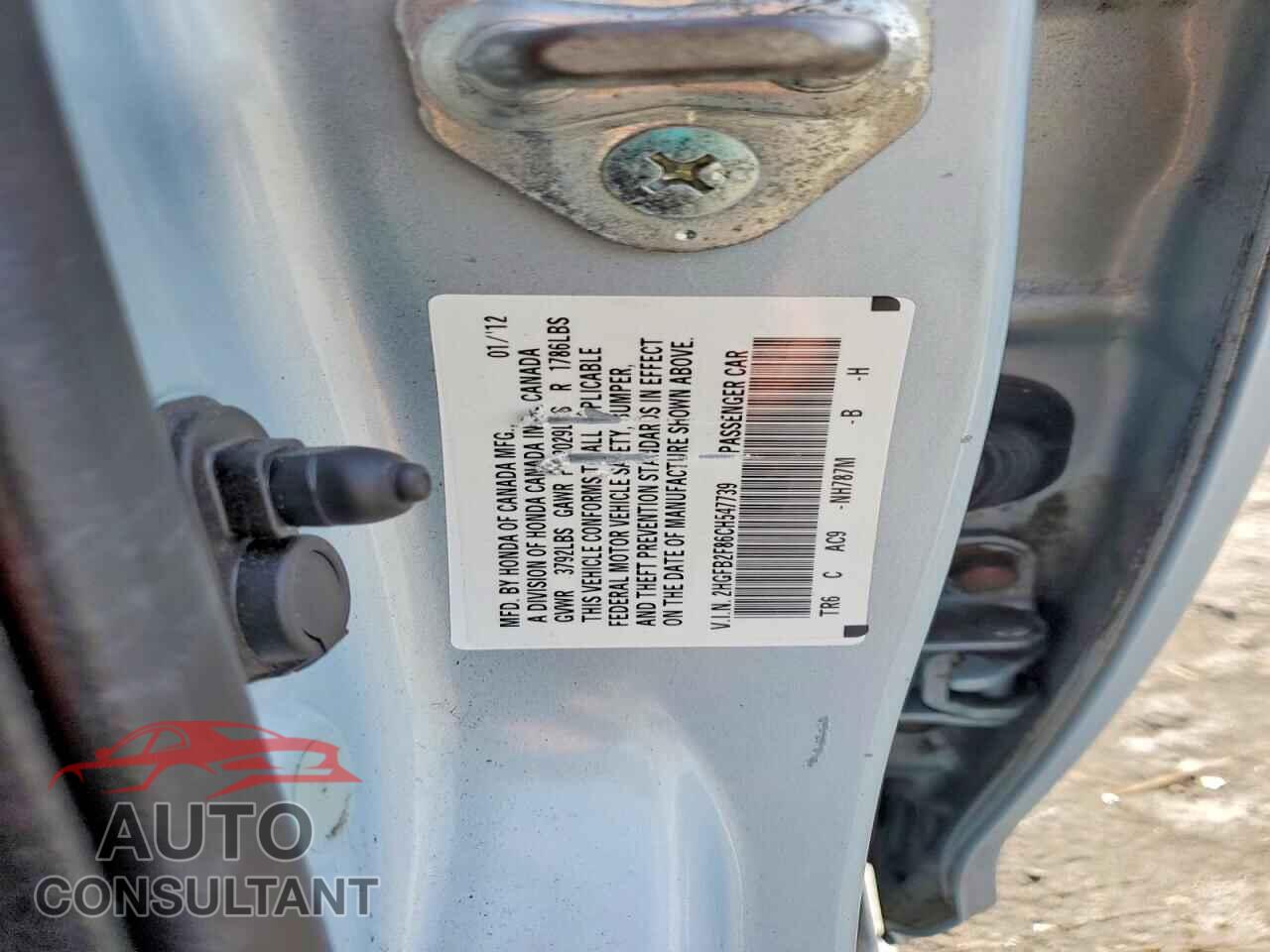 HONDA CIVIC 2012 - 2HGFB2F86CH547739