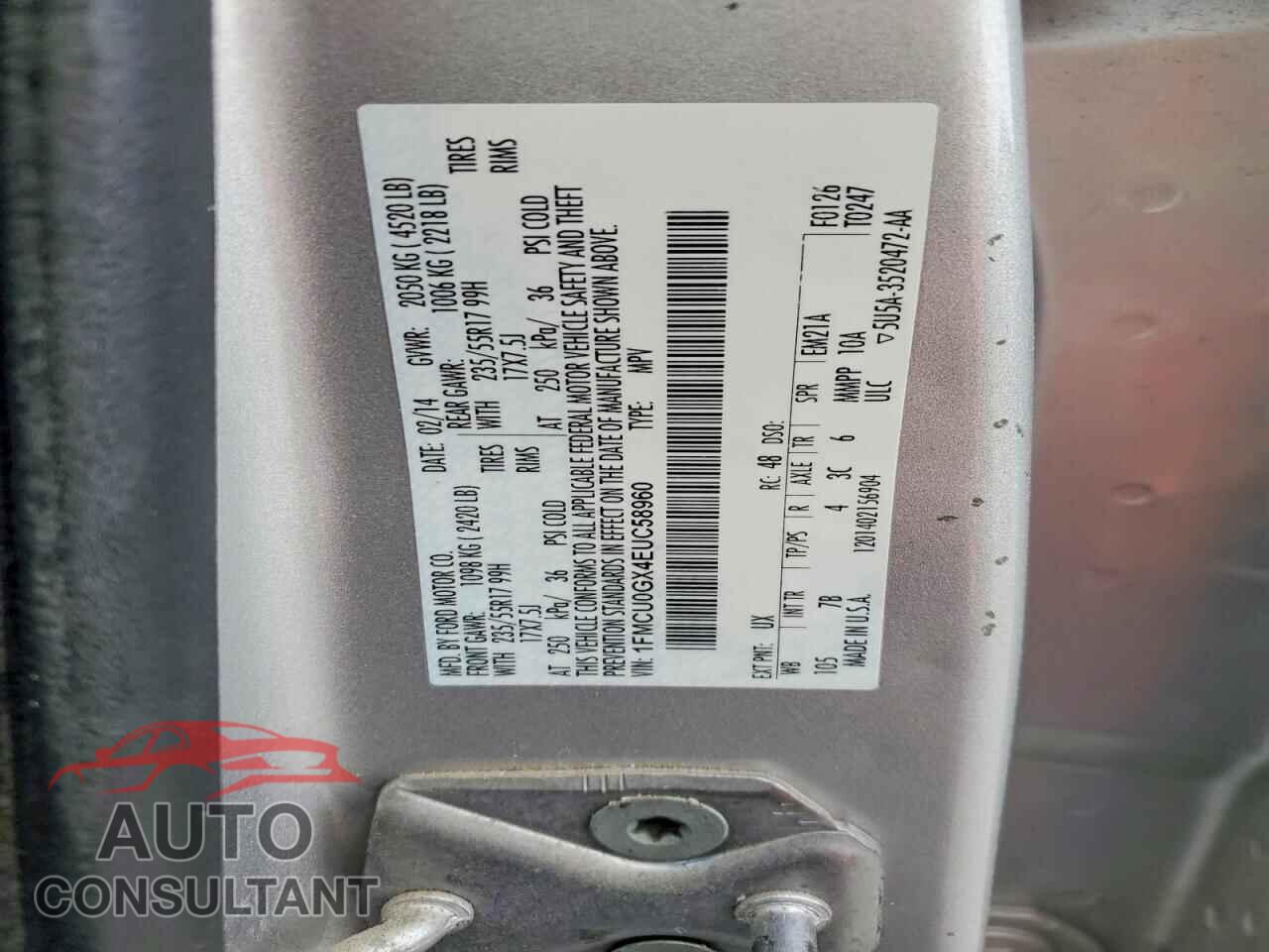 FORD ESCAPE 2014 - 1FMCU0GX4EUC58960