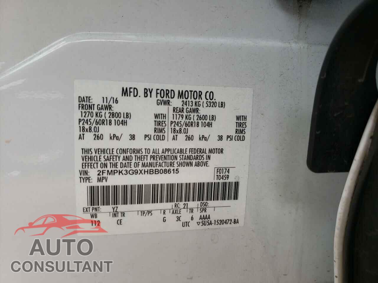 FORD EDGE 2017 - 2FMPK3G9XHBB08615