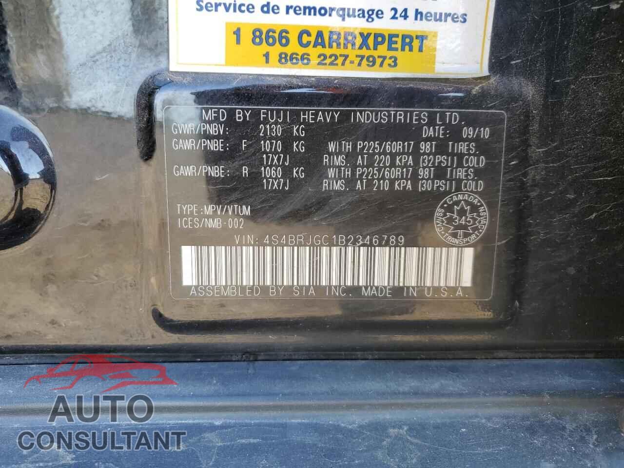SUBARU OUTBACK 2011 - 4S4BRJGC1B2346789