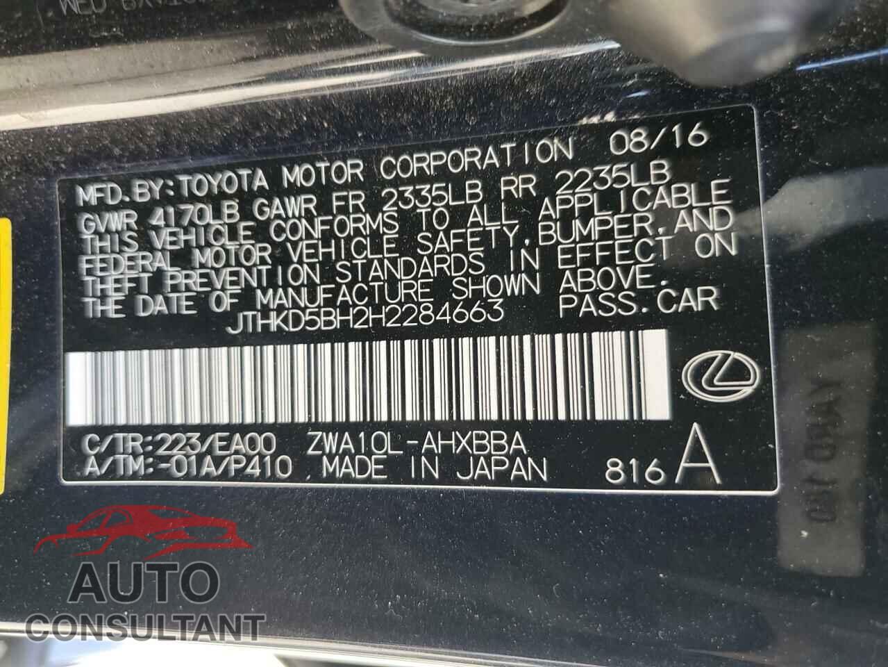LEXUS CT 200 2017 - JTHKD5BH2H2284663