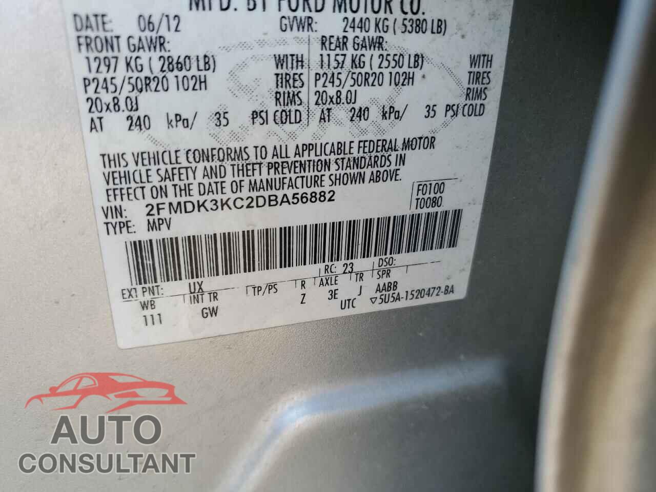 FORD EDGE 2013 - 2FMDK3KC2DBA56882