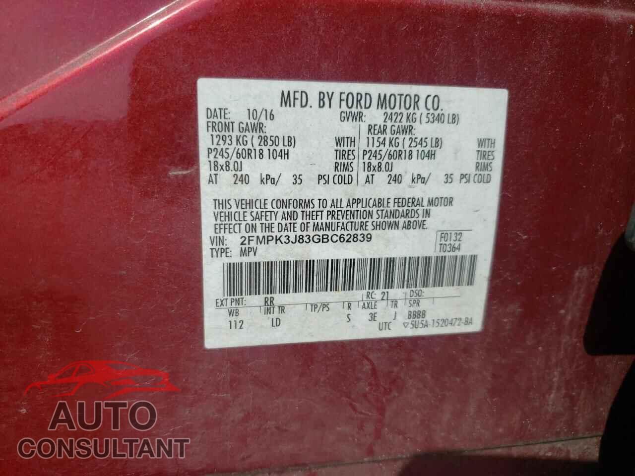 FORD EDGE 2016 - 2FMPK3J83GBC62839