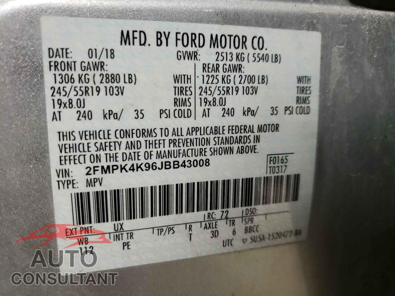 FORD EDGE 2018 - 2FMPK4K96JBB43008