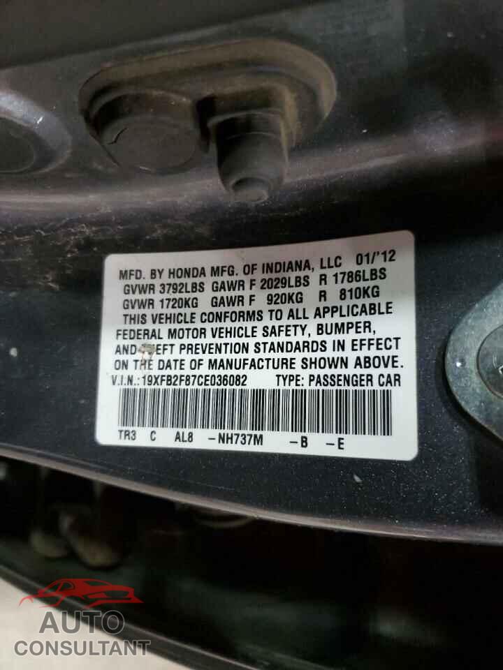 HONDA CIVIC 2012 - 19XFB2F87CE036082