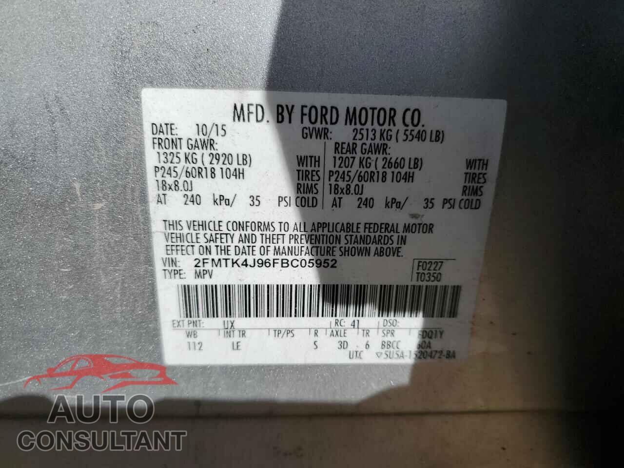 FORD EDGE 2015 - 2FMTK4J96FBC05952