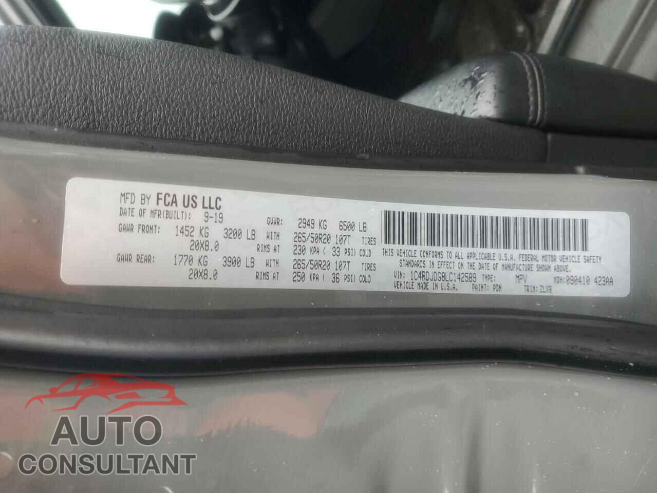 DODGE DURANGO 2020 - 1C4RDJDG8LC142589