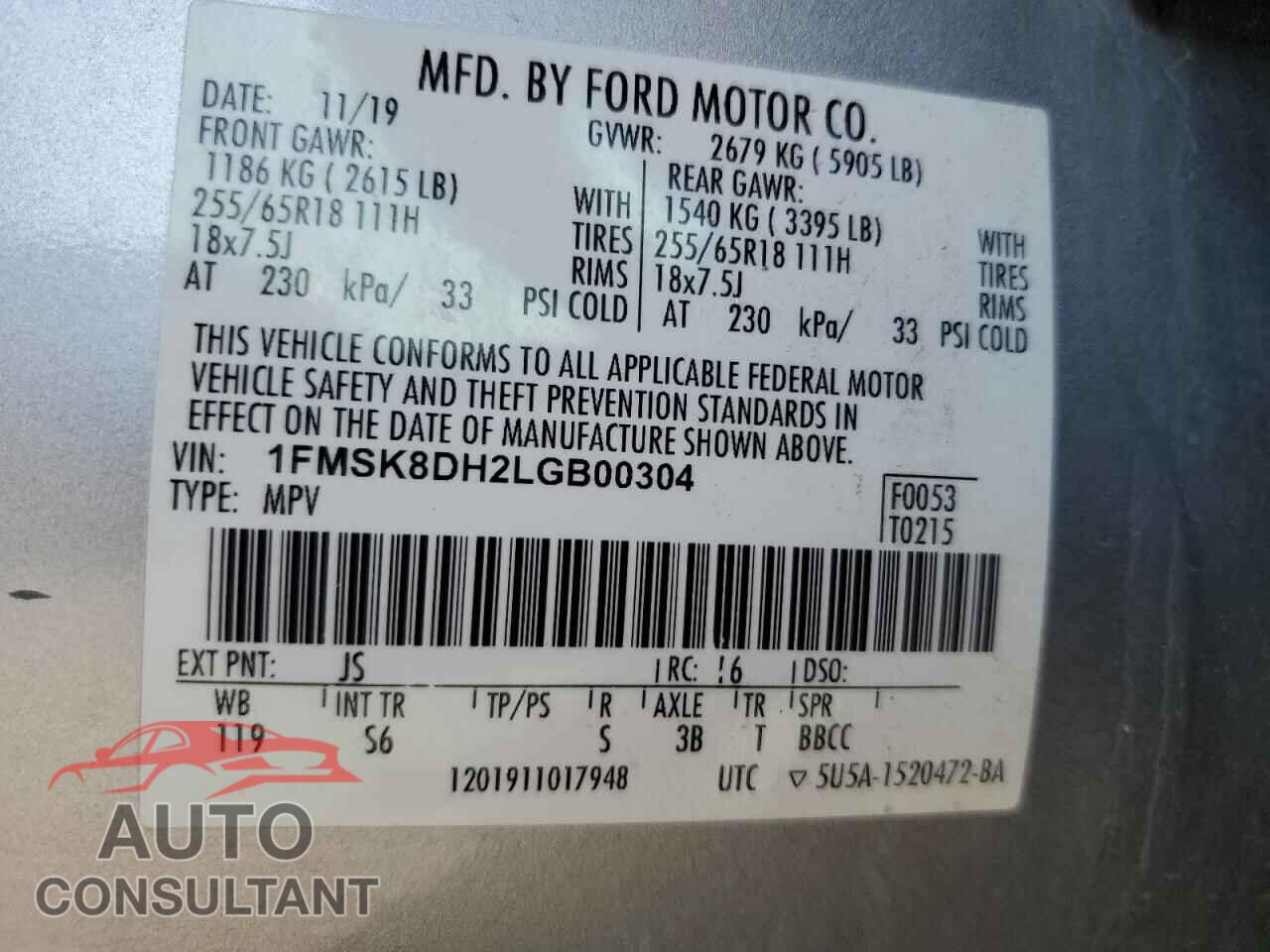 FORD EXPLORER 2020 - 1FMSK8DH2LGB00304