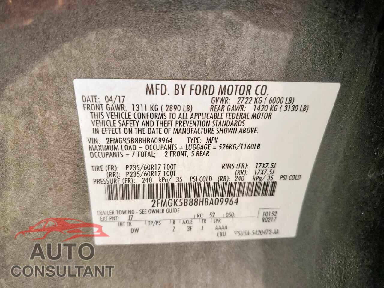 FORD FLEX 2017 - 2FMGK5B88HBA09964