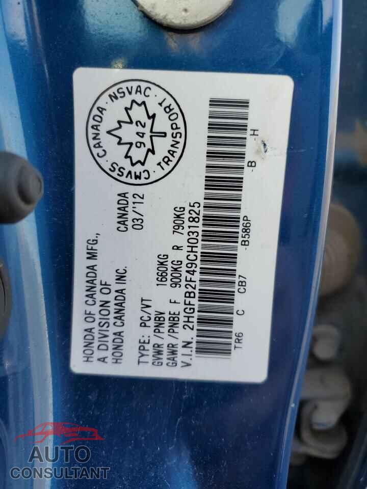 HONDA CIVIC 2012 - 2HGFB2F49CH031825