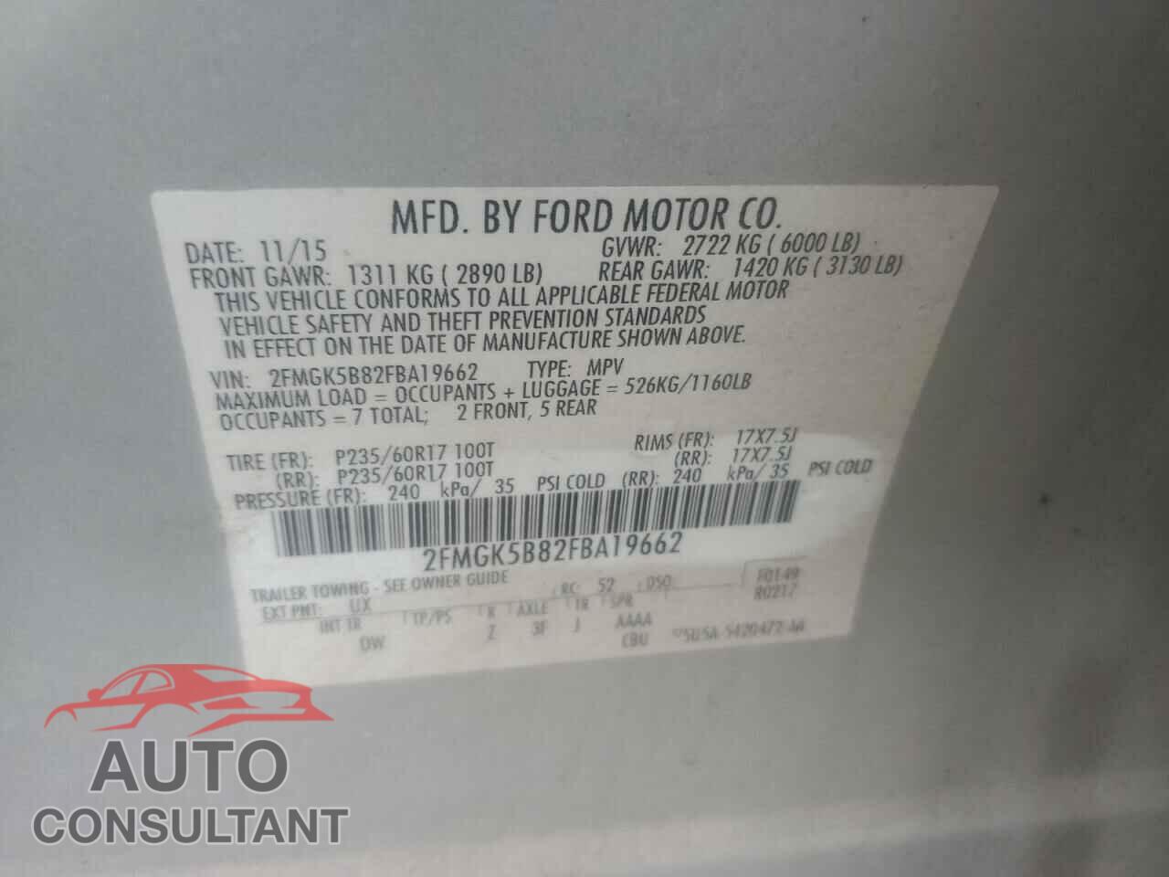 FORD FLEX 2015 - 2FMGK5B82FBA19662
