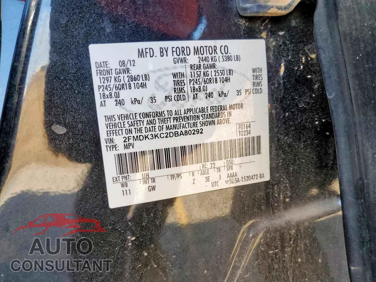 FORD EDGE 2013 - 2FMDK3KC2DBA80292