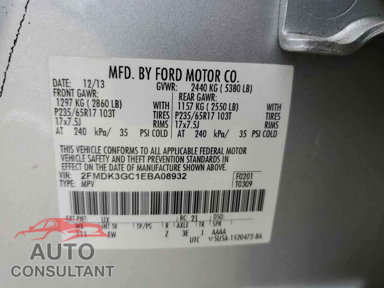 FORD EDGE 2014 - 2FMDK3GC1EBA08932