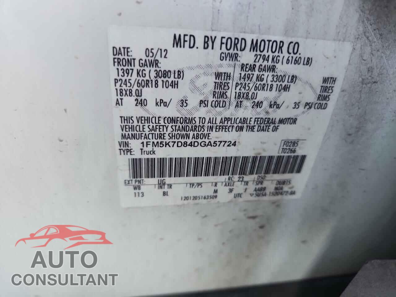 FORD EXPLORER 2013 - 1FM5K7D84DGA57724