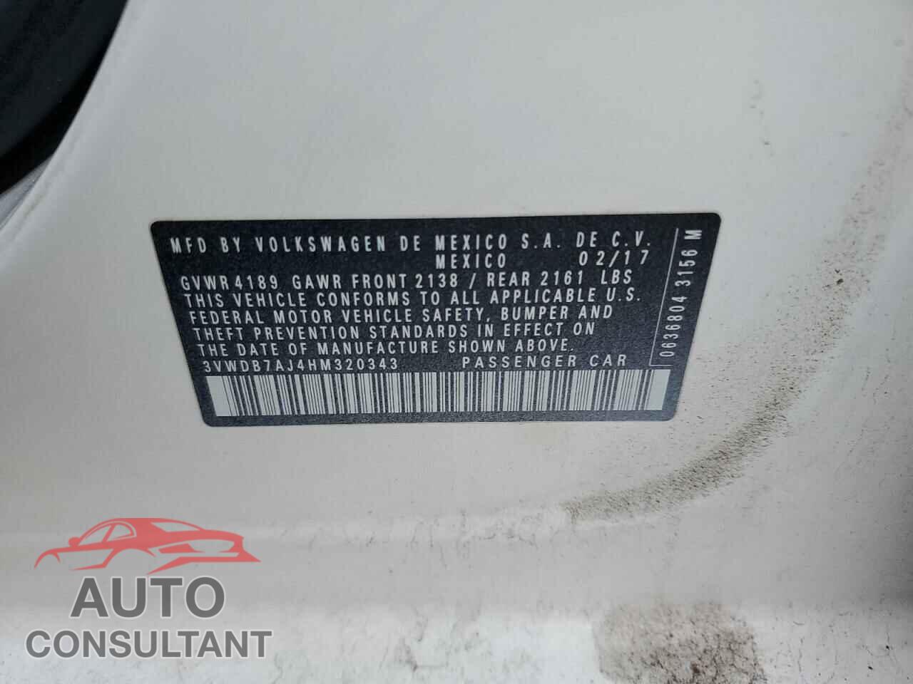 VOLKSWAGEN JETTA 2017 - 3VWDB7AJ4HM320343