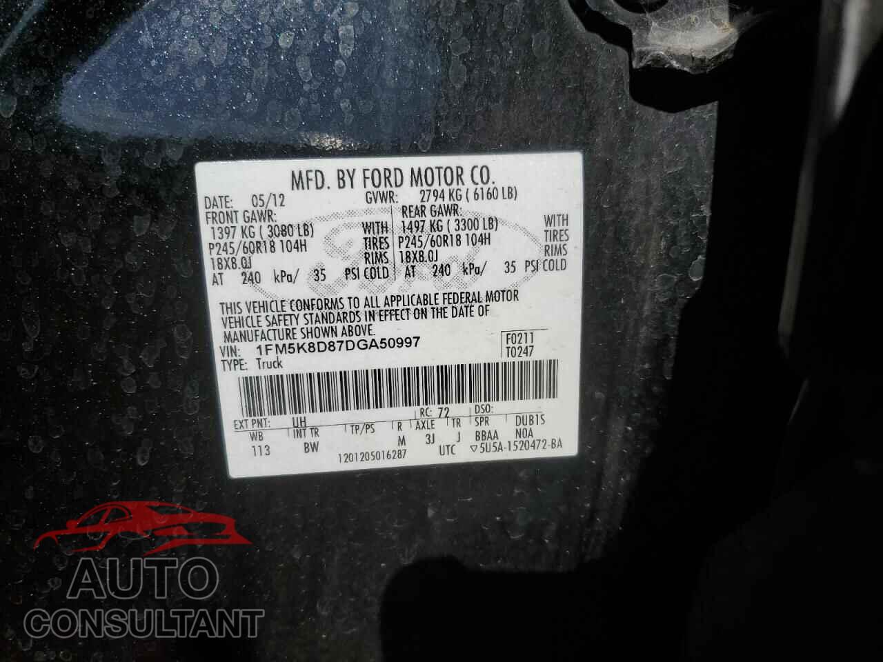 FORD EXPLORER 2013 - 1FM5K8D87DGA50997
