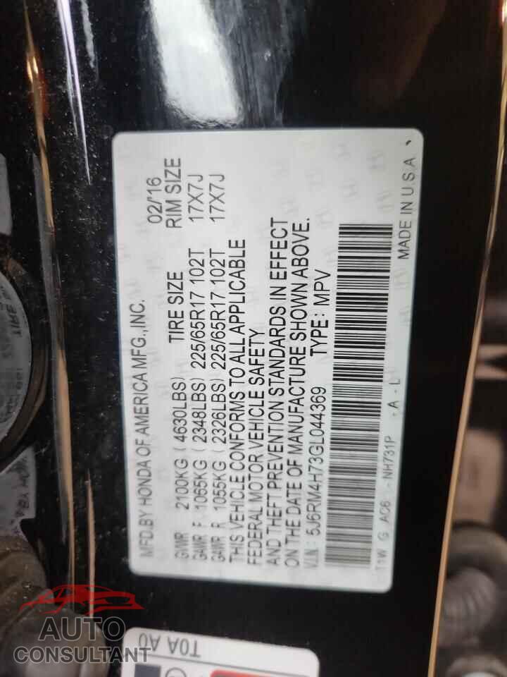 HONDA CRV 2016 - 5J6RM4H73GL044369