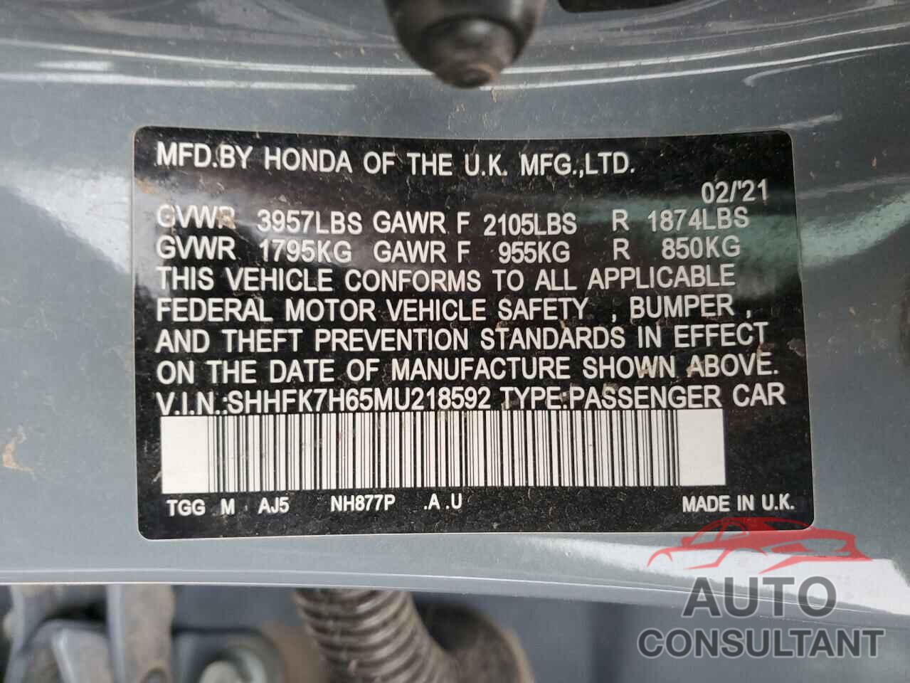 HONDA CIVIC 2021 - SHHFK7H65MU218592