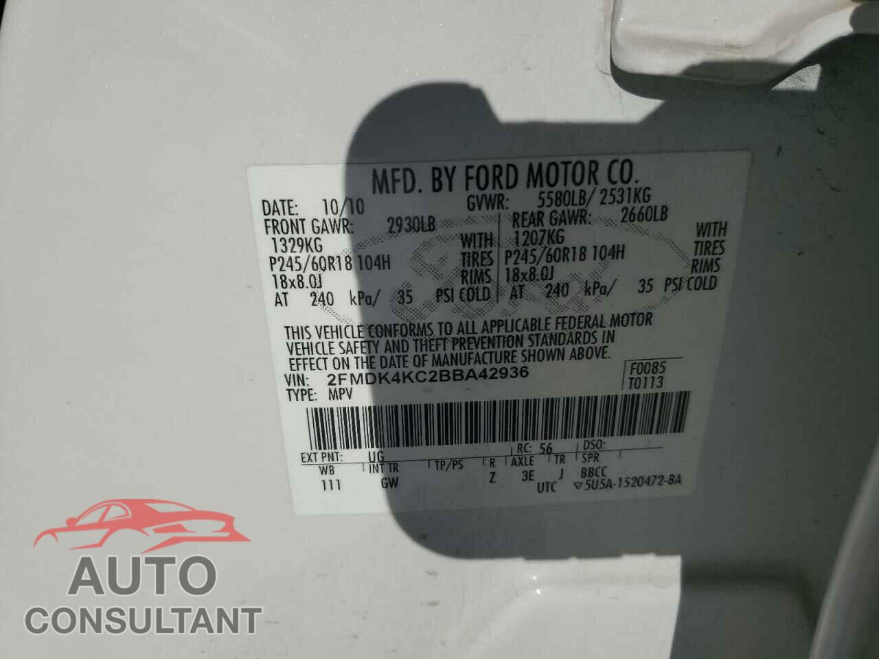 FORD EDGE 2011 - 2FMDK4KC2BBA42936