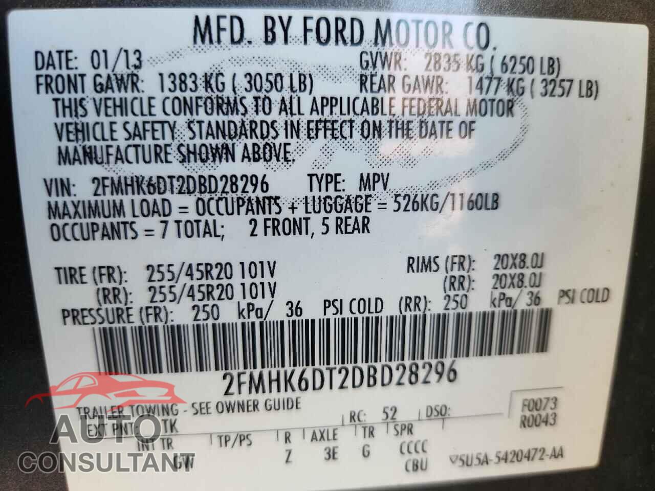 FORD FLEX 2013 - 2FMHK6DT2DBD28296