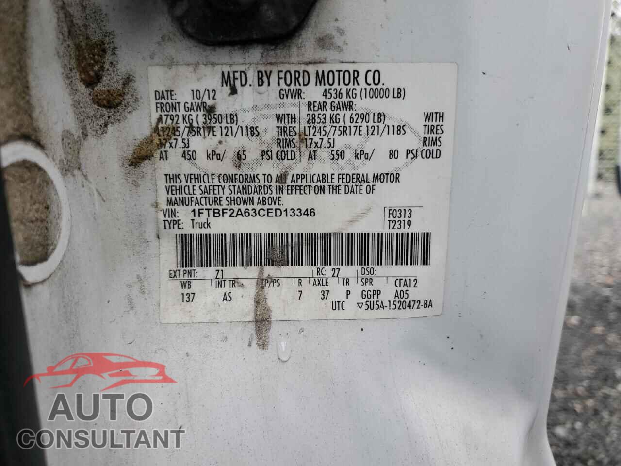 FORD F250 2012 - 1FTBF2A63CED13346
