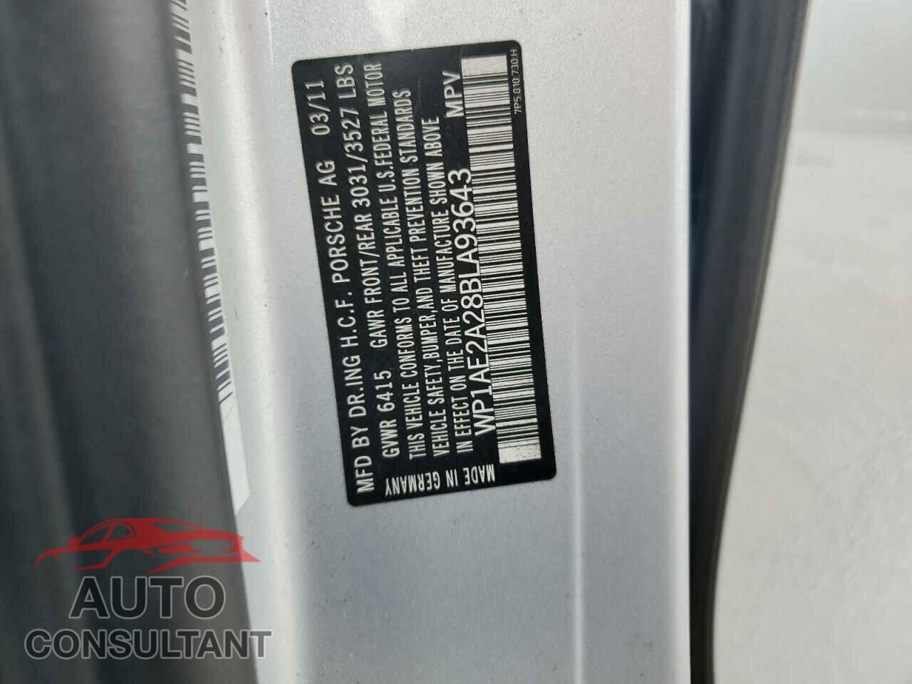 PORSCHE CAYENNE 2011 - WP1AE2A28BLA93643