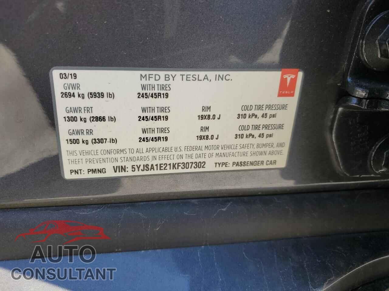 TESLA MODEL S 2019 - 5YJSA1E21KF307302