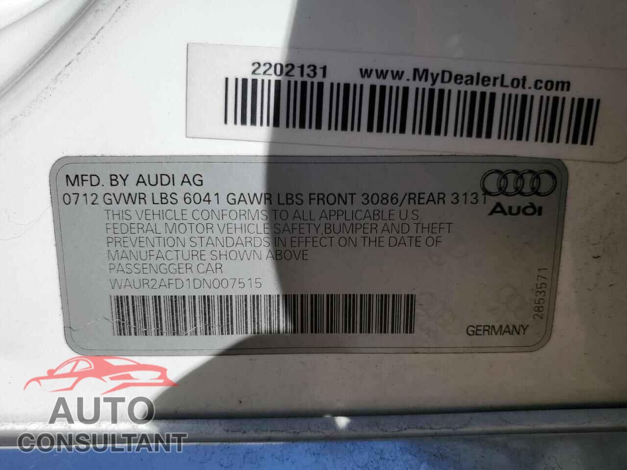 AUDI A8 2013 - WAUR2AFD1DN007515