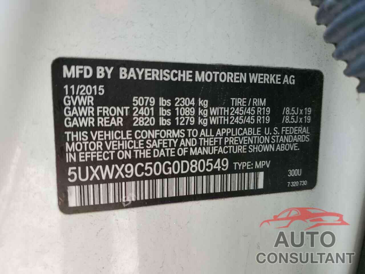 BMW X3 2016 - 5UXWX9C50G0D80549